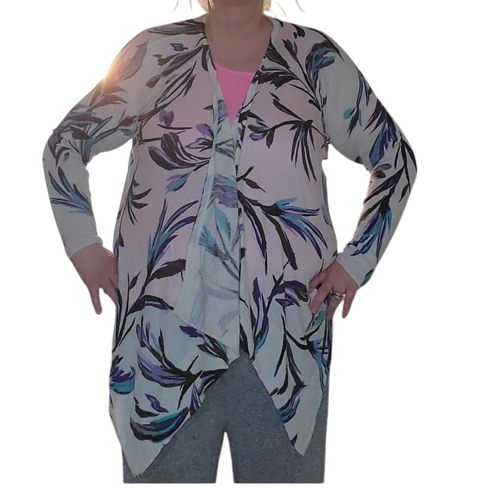 Lane Bryant Open Waterfall Cardigan 18/20 Floral High Low Open Front NEW Casual